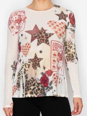 Origami shear top with print and stone